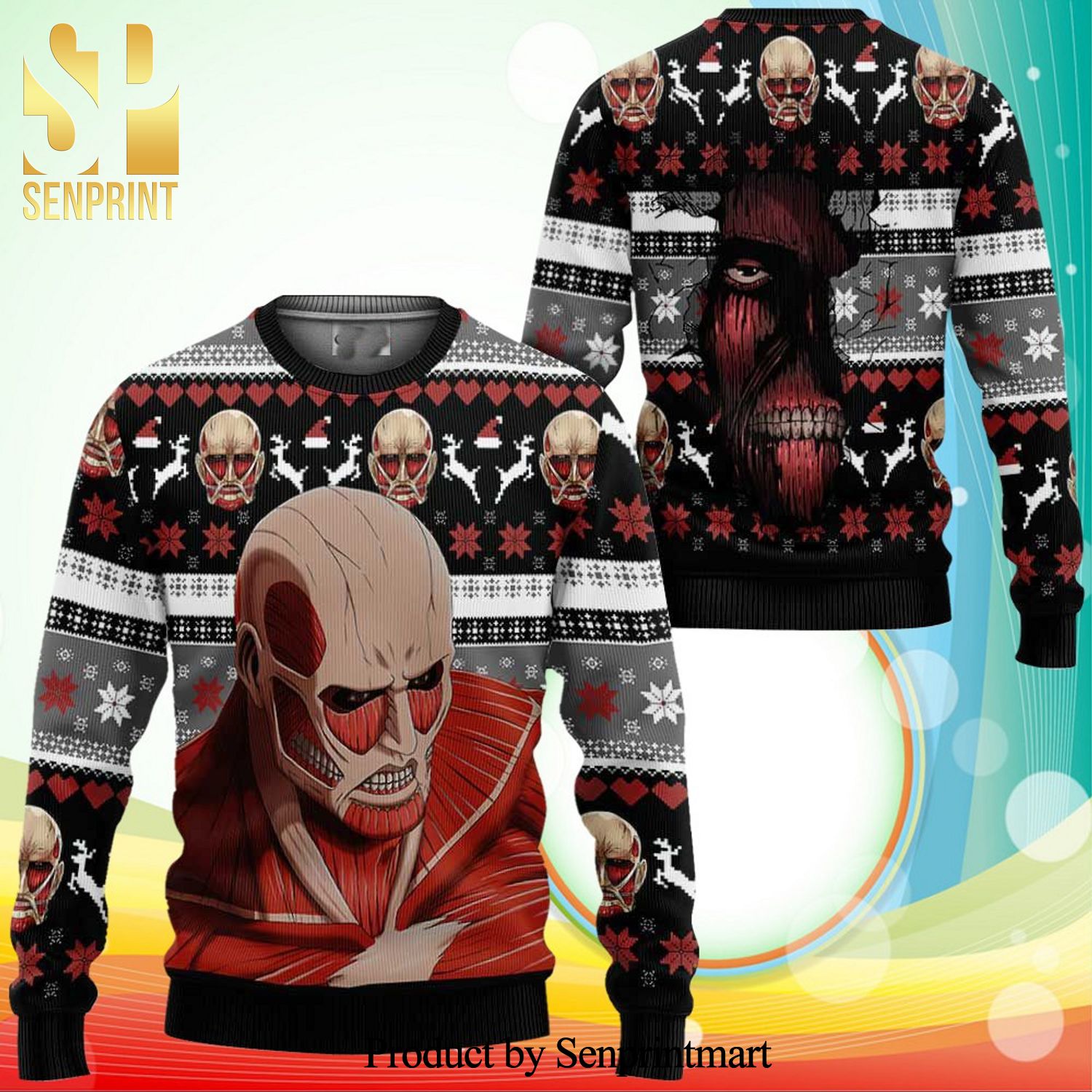 Giant Titan Attack On Titan Anime Xmas Gifts Knitted Ugly Christmas Sweater