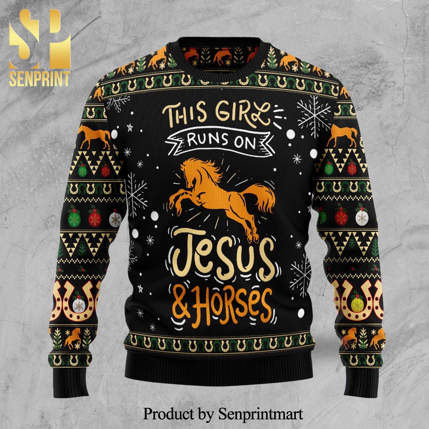 Girls Run On Jesus And Horses Knitted Ugly Christmas Sweater