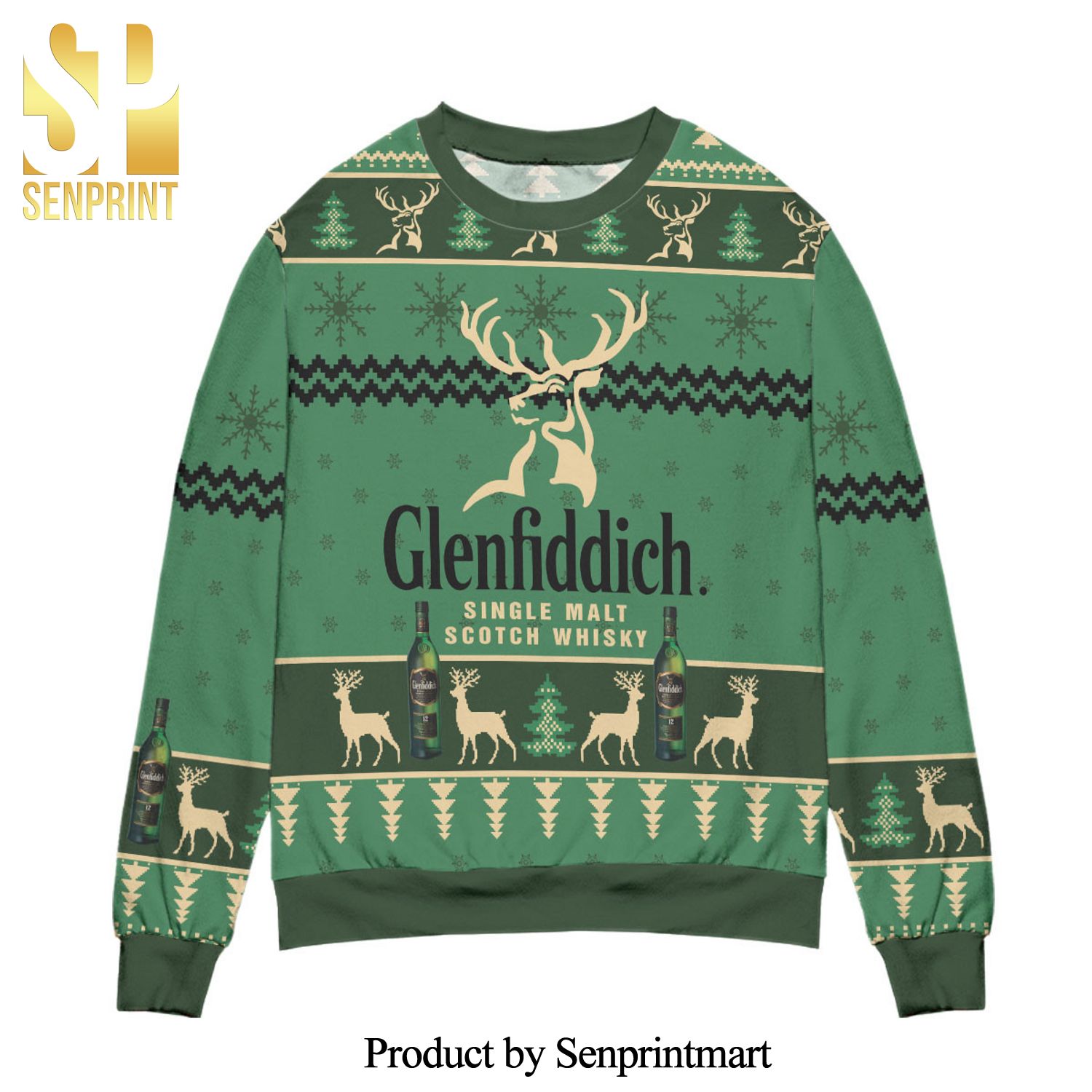 Glenfiddich Single Malt Scotch Whisky Christmas Pattern Knitted Ugly Christmas Sweater