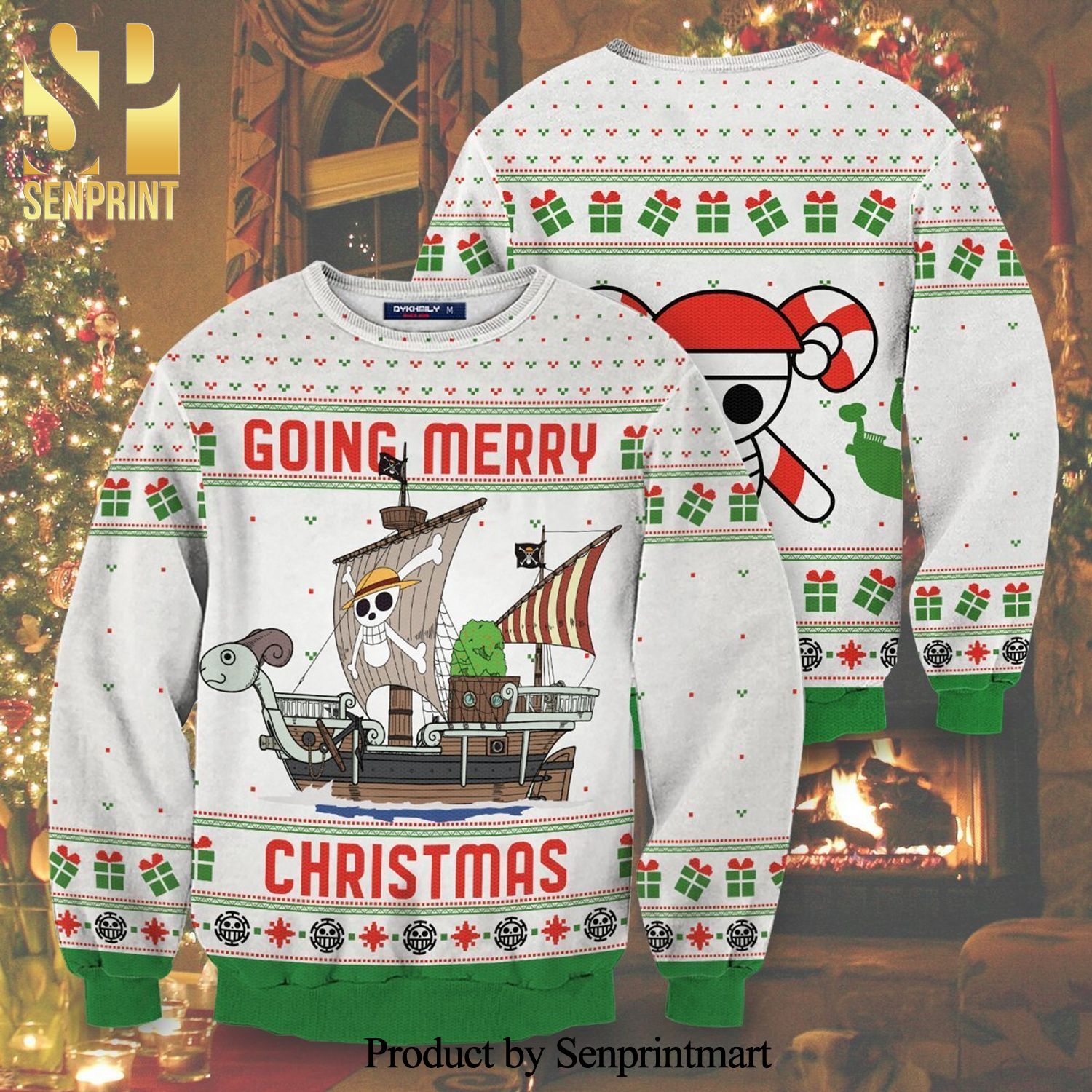 Going Merry Christmas One Piece Ship Manga Anime Knitted Ugly Christmas Sweater