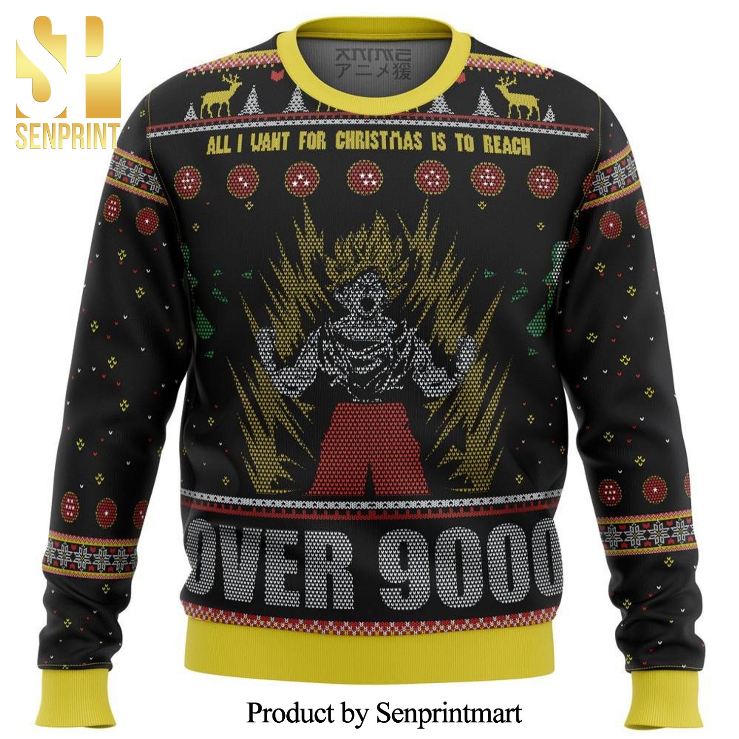 Goku All I Want For Christmas Is To Reach 9000 Dragonball Manga Anime Premium Knitted Ugly Christmas Sweater