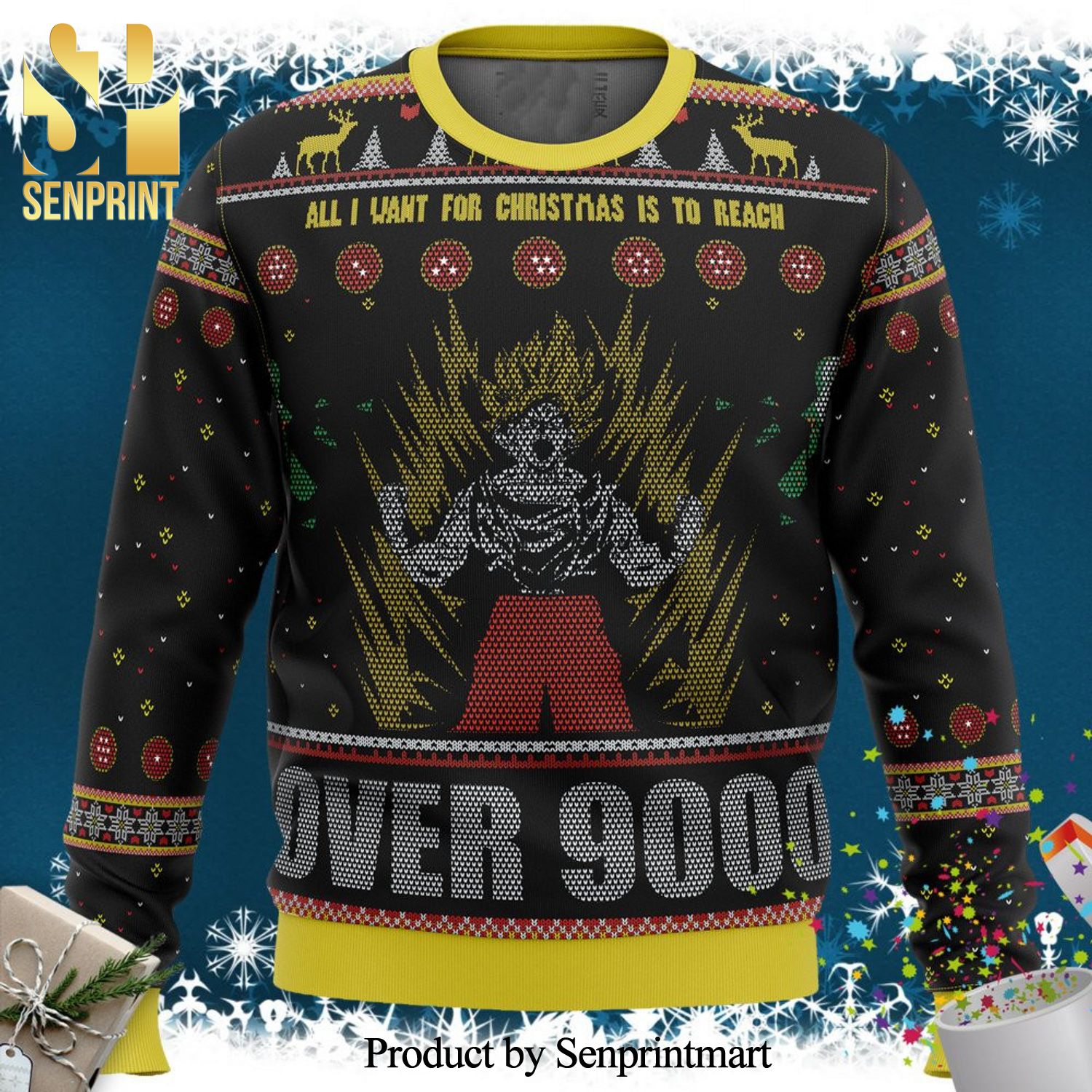 Goku Dragon Ball Z Reach Over 9000 Manga Anime Knitted Ugly Christmas Sweater