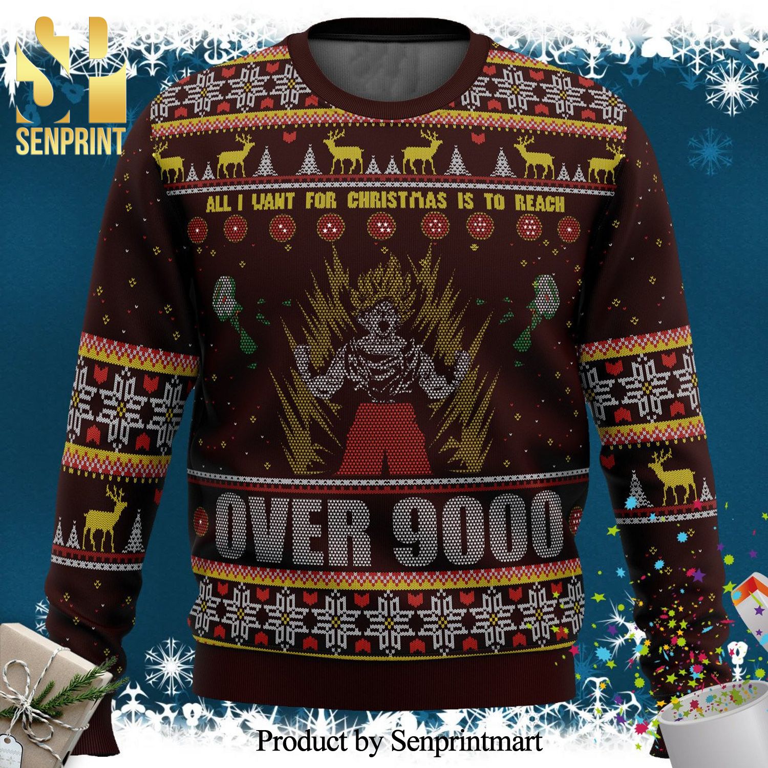 Goku Over 9000 Dragon Ball Z Manga Anime Knitted Ugly Christmas Sweater