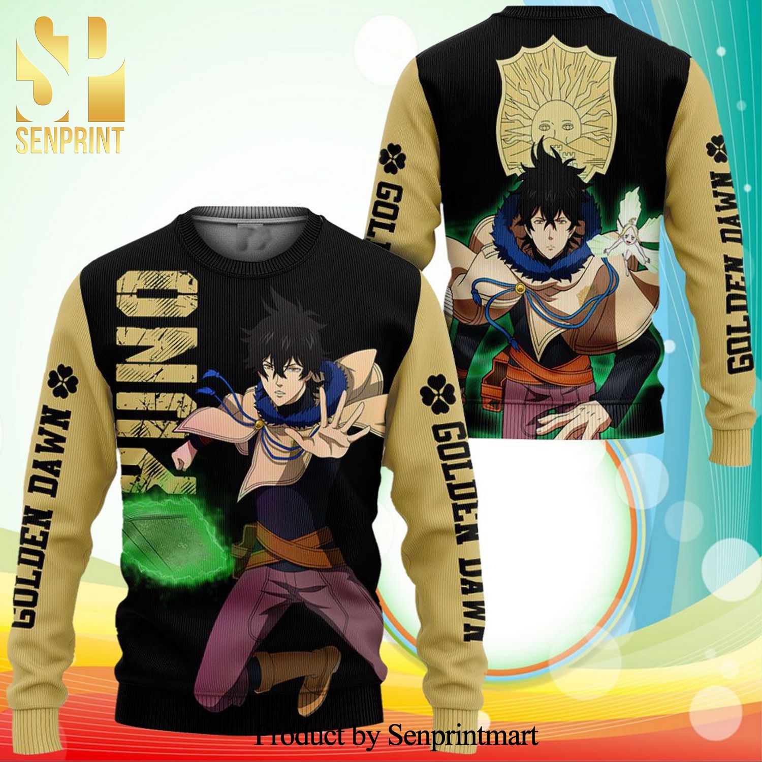 Golden Dawn Yuno Black Clover Manga Anime Knitted Ugly Christmas Sweater