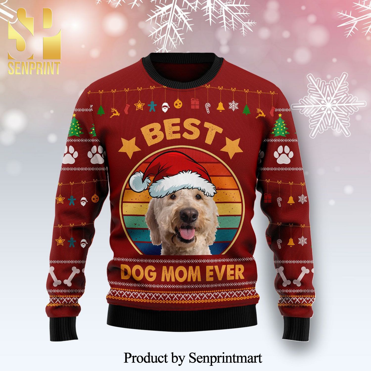 Goldendoodle Best Dog Mom Ever Knitted Ugly Christmas Sweater