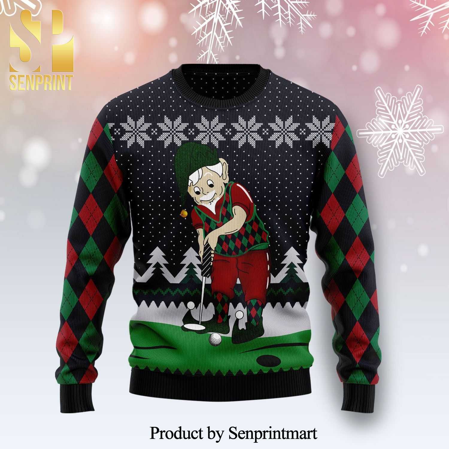 Golf Lover Wool Knitted Ugly Christmas Sweater