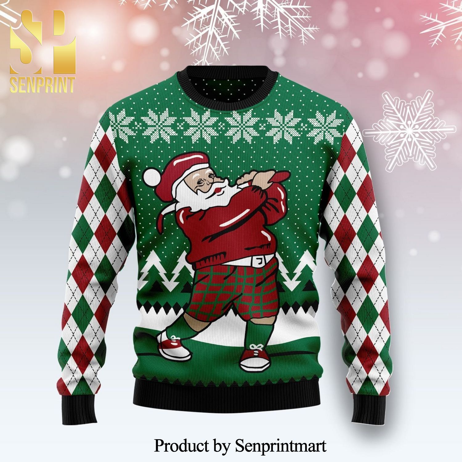 Golfer Santa Knitted Ugly Christmas Sweater