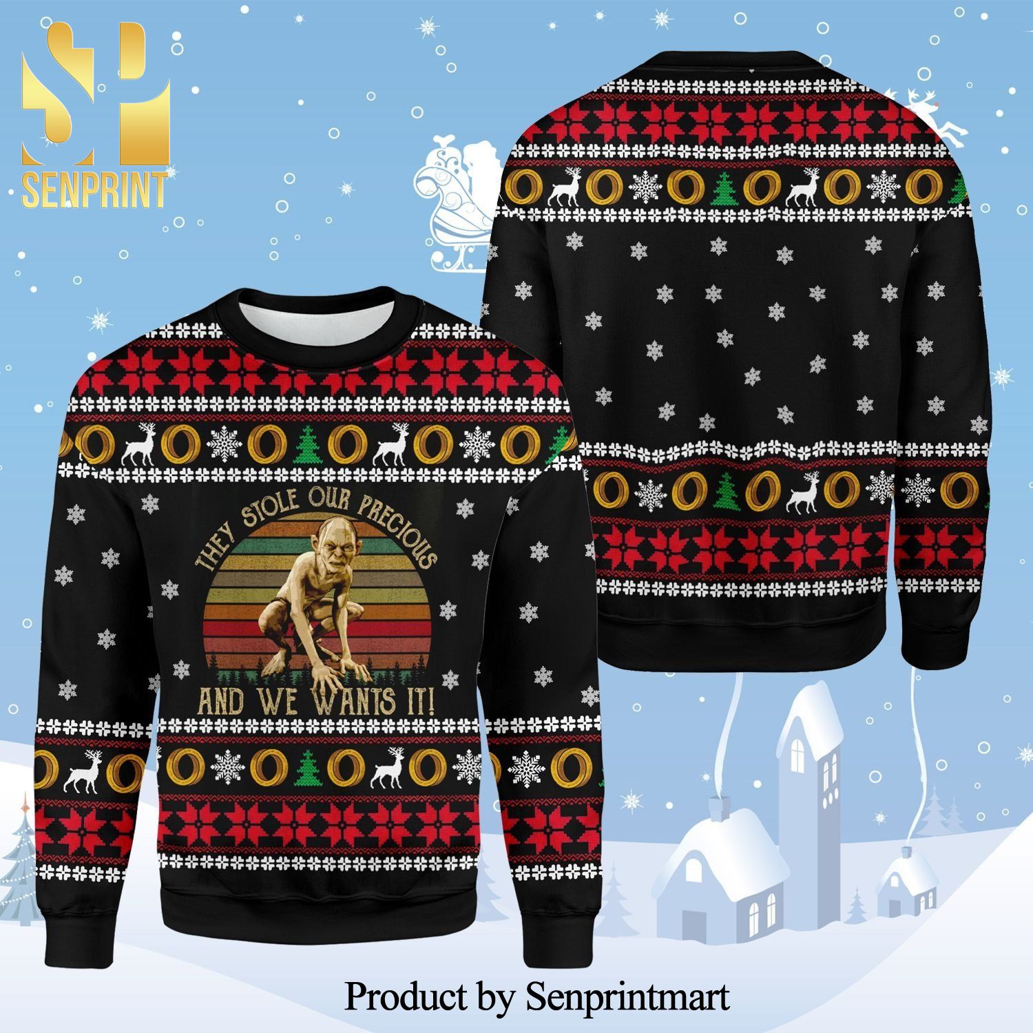 Gollum Lord Of The Rings They Stole Our Precious And We Wants It Knitted Ugly Christmas Sweater