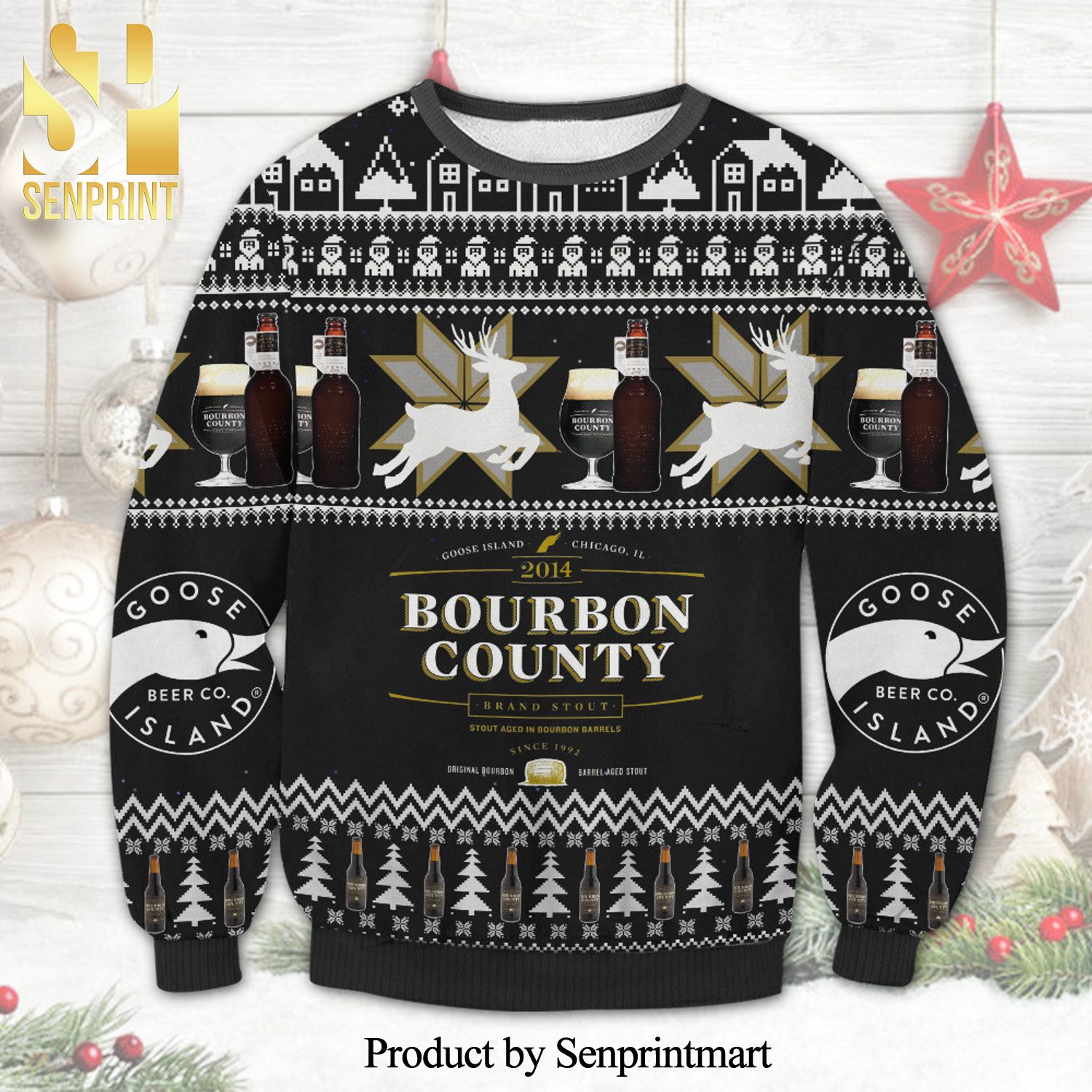 Goose Island Bourbon County Brand Stout 2014 Knitted Ugly Christmas Sweater