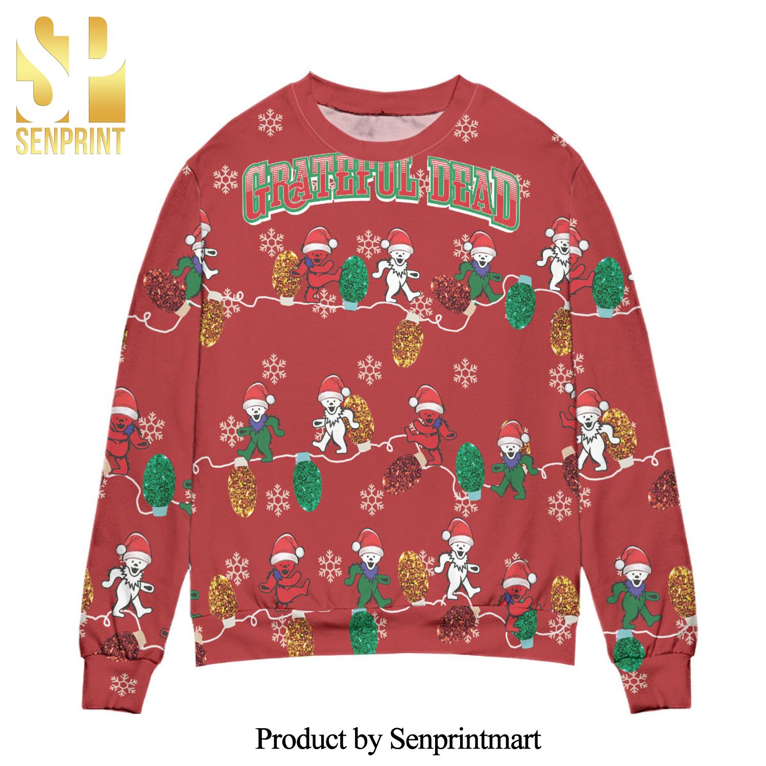 Grateful Dead Rock Band Christmas Ornaments Pattern Knitted Ugly Christmas Sweater – Red