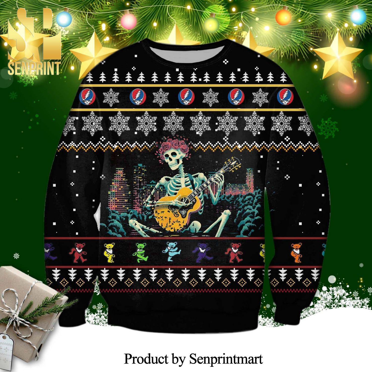 Grateful Dead Rock Band Knitted Ugly Christmas Sweater