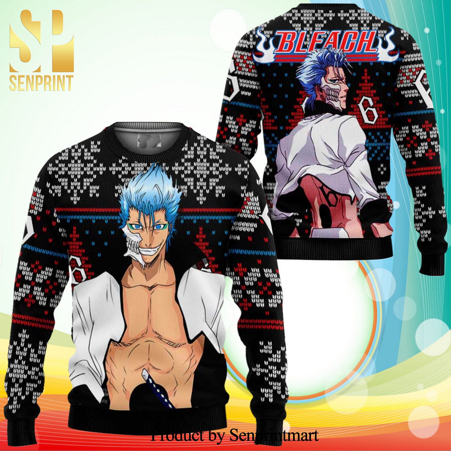 Grimmjow Jaegerjaquez Anime Bleach Knitted Ugly Christmas Sweater