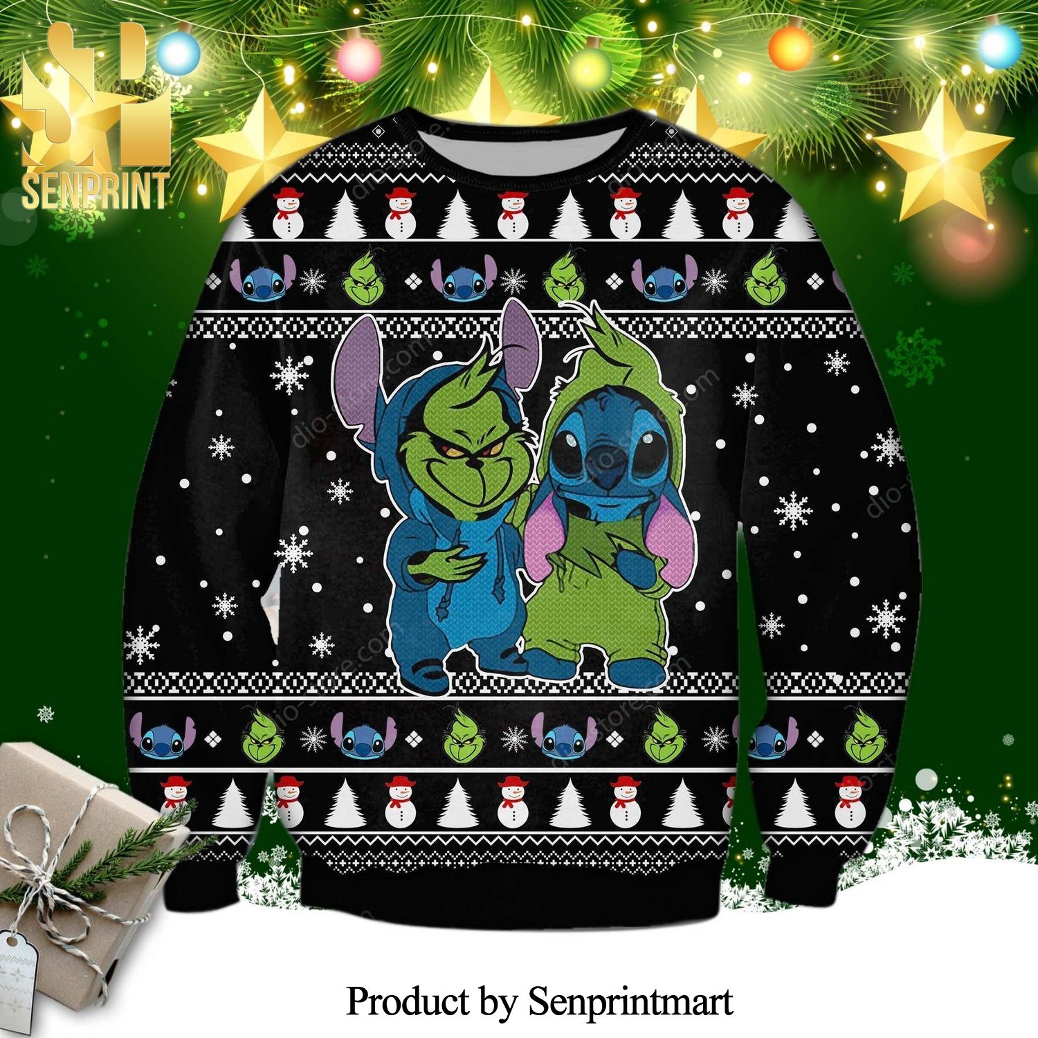 Grinch And Stitch Funny Knitted Ugly Christmas Sweater