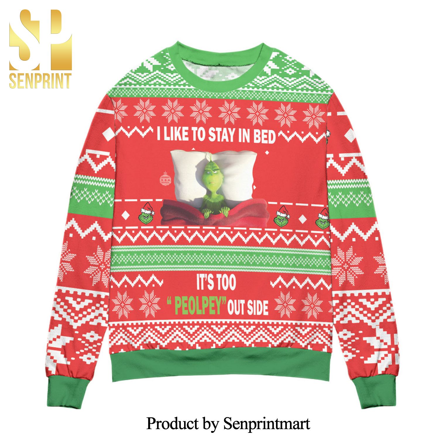 Grinch Disney It’s Too Peopley Outside Knitted Ugly Christmas Sweater