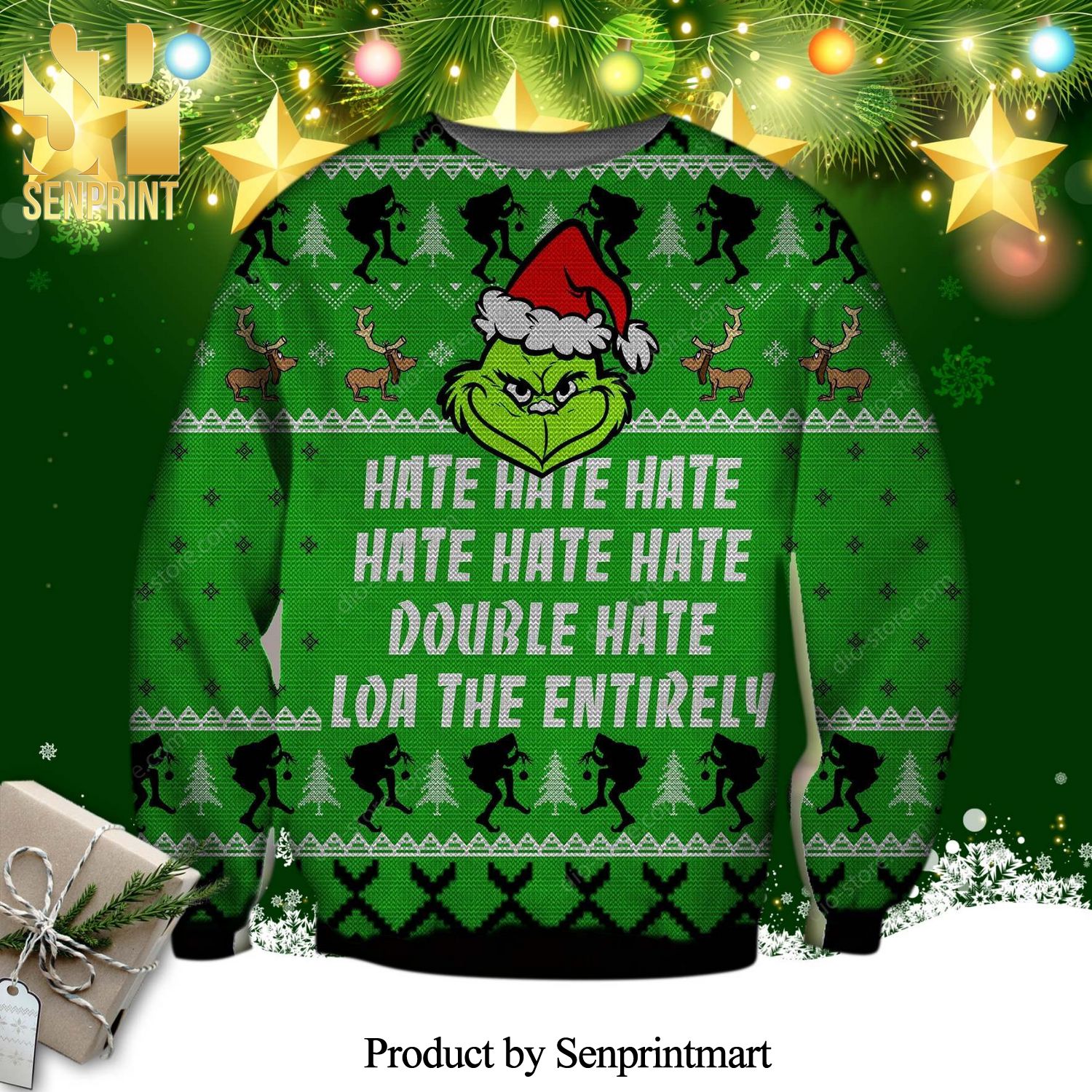 Grinch Hate Hate Hate Disney Knitted Ugly Christmas Sweater