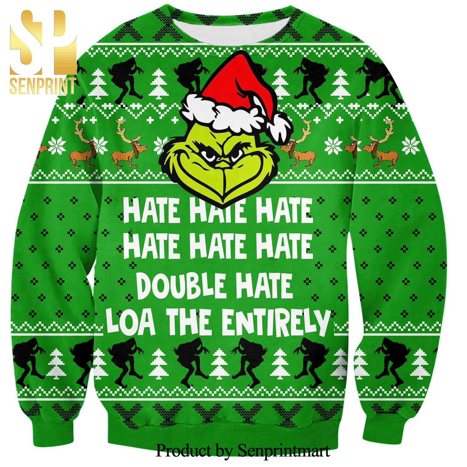 Grinch Hate Hate Hate Knitted Ugly Christmas Sweater