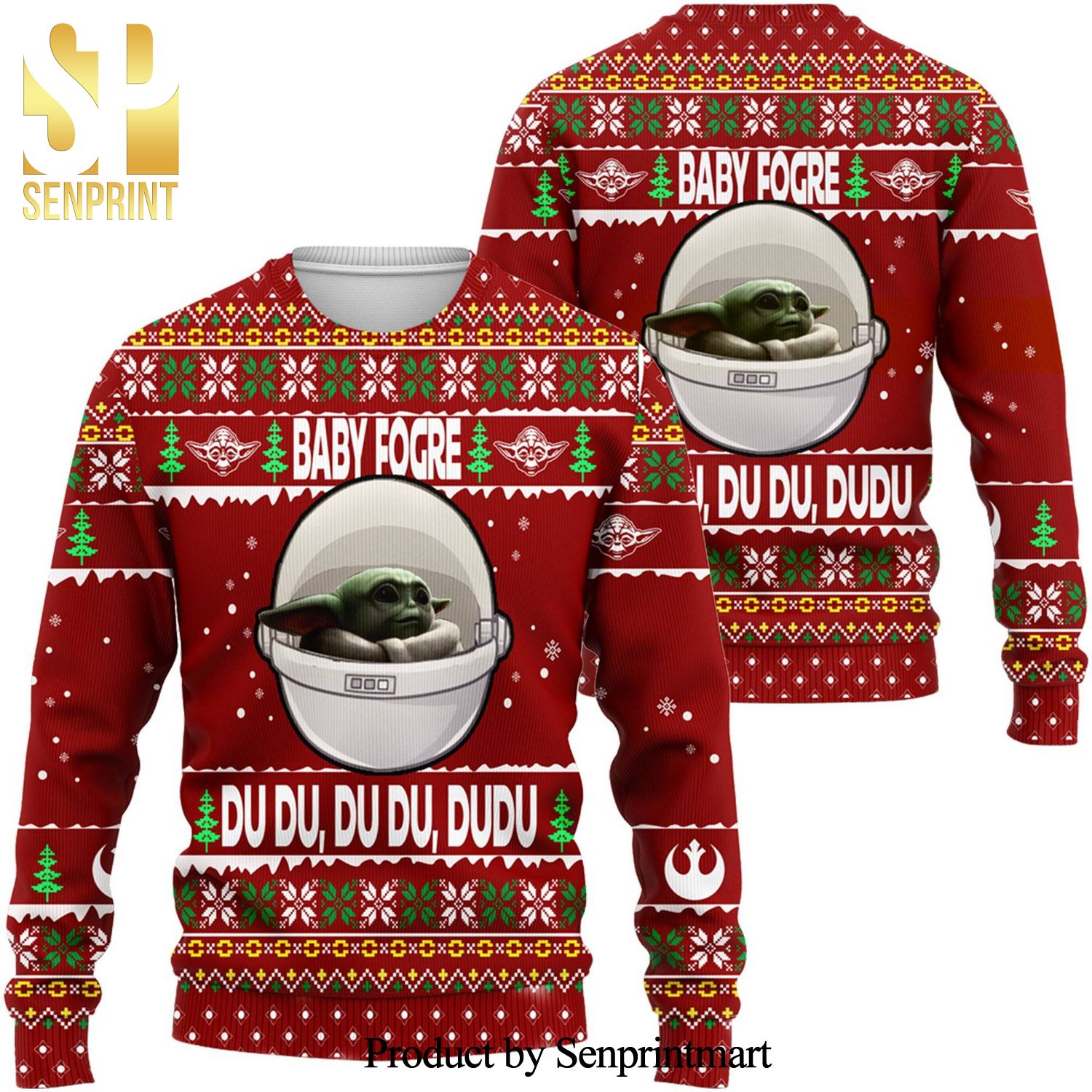 Grogu Star Wars Baby Fogre Du Du Du Knitted Ugly Christmas Sweater