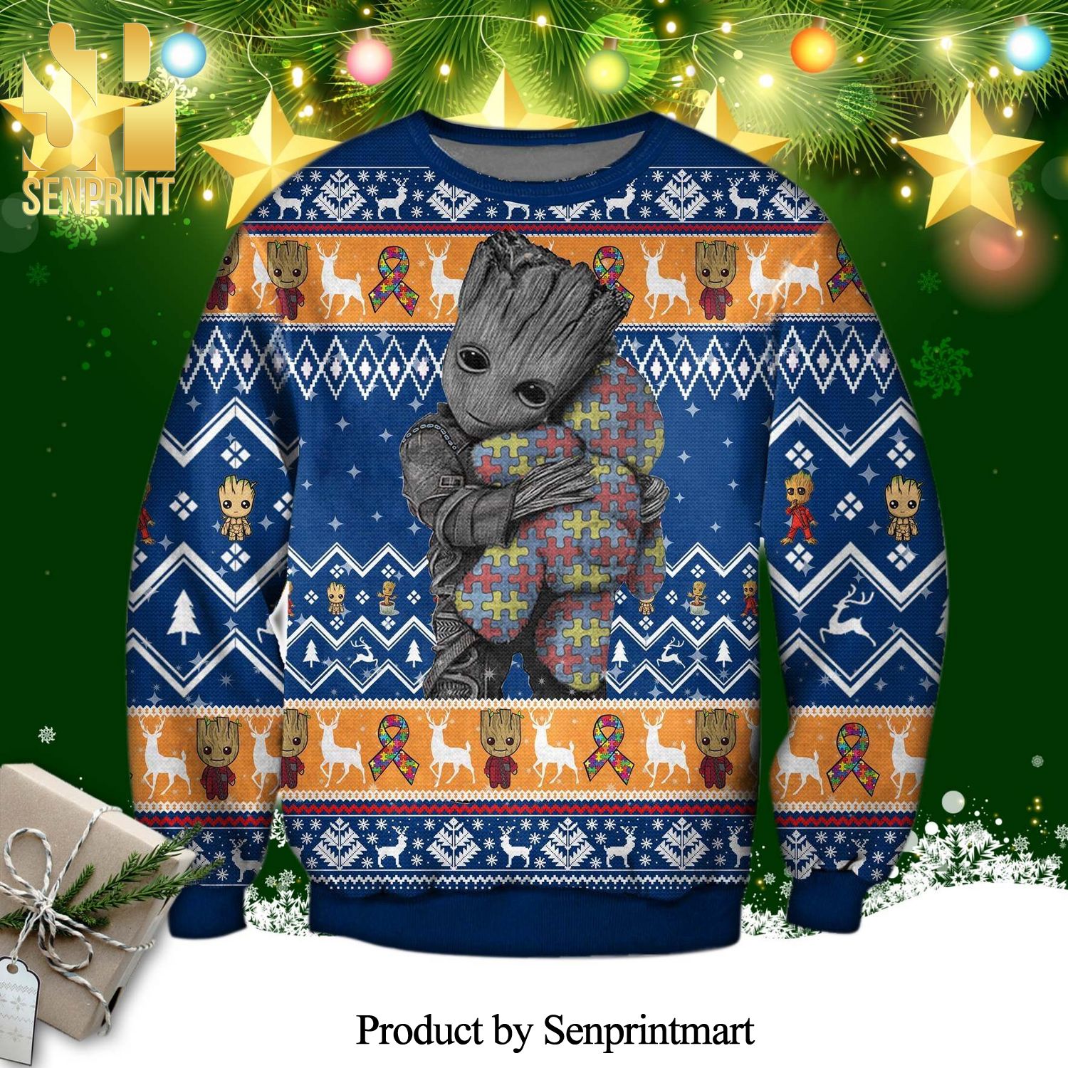 Groot Hugs Pieces Of Autism Knitted Ugly Christmas Sweater