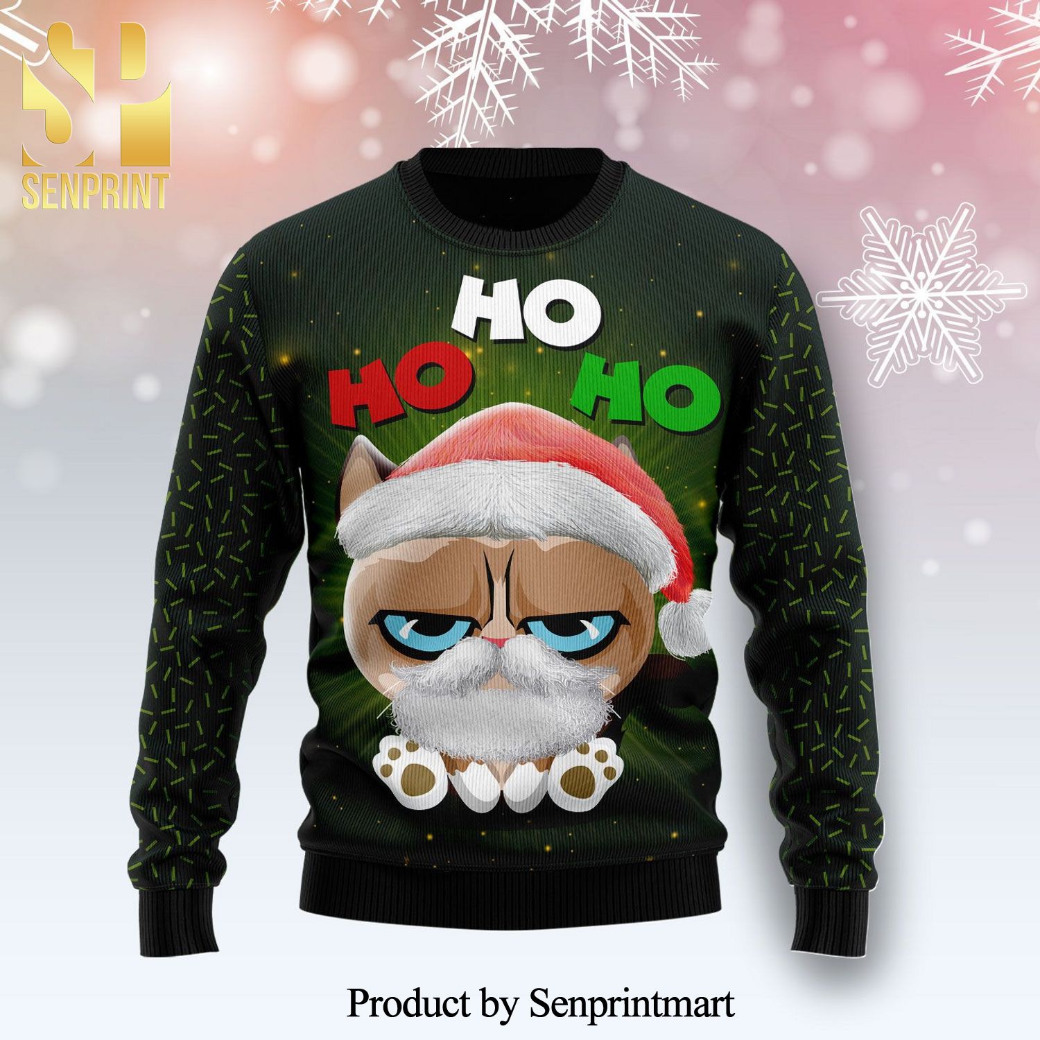 Grumpy Cat Hohoho Knitted Ugly Christmas Sweater