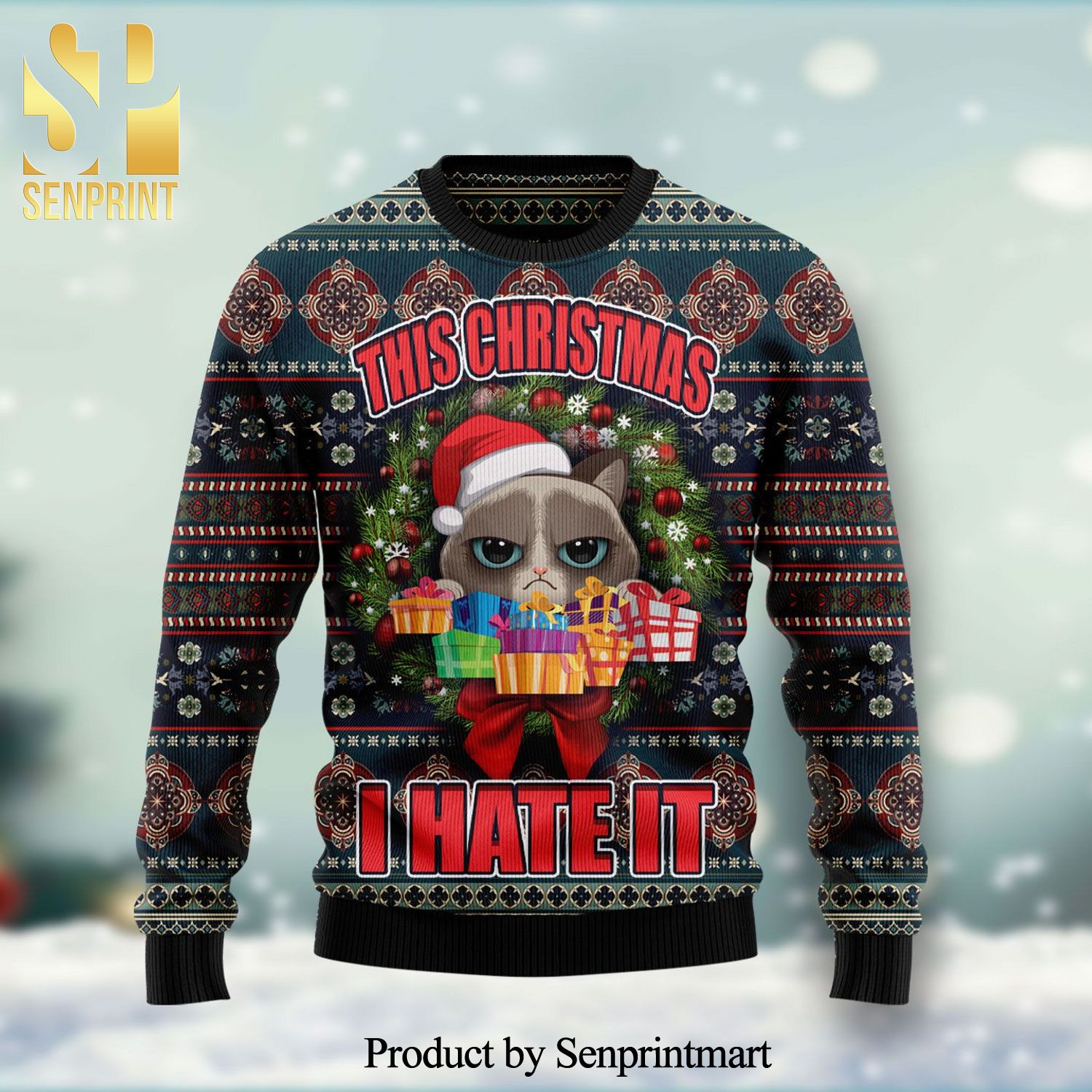 Grumpy Cat This Christmas I Hate It Knitted Ugly Christmas Sweater