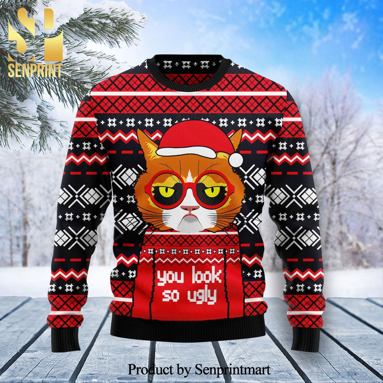 Grumpy Cat You Look So Ugly Knitted Ugly Christmas Sweater