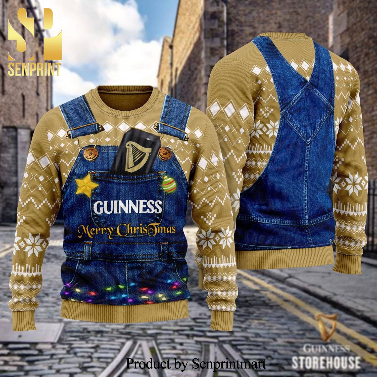 Guinness Beer Jeans Knitted Ugly Christmas Sweater