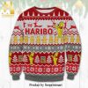 Happy Santa Watercolor Painting Striped Pattern Knitted Ugly Christmas Sweater