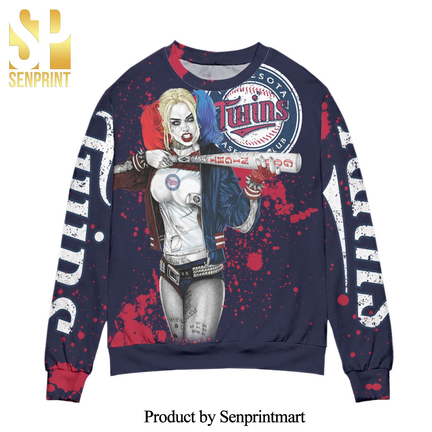 Harley Quinn Minnesota Twins Knitted Ugly Christmas Sweater