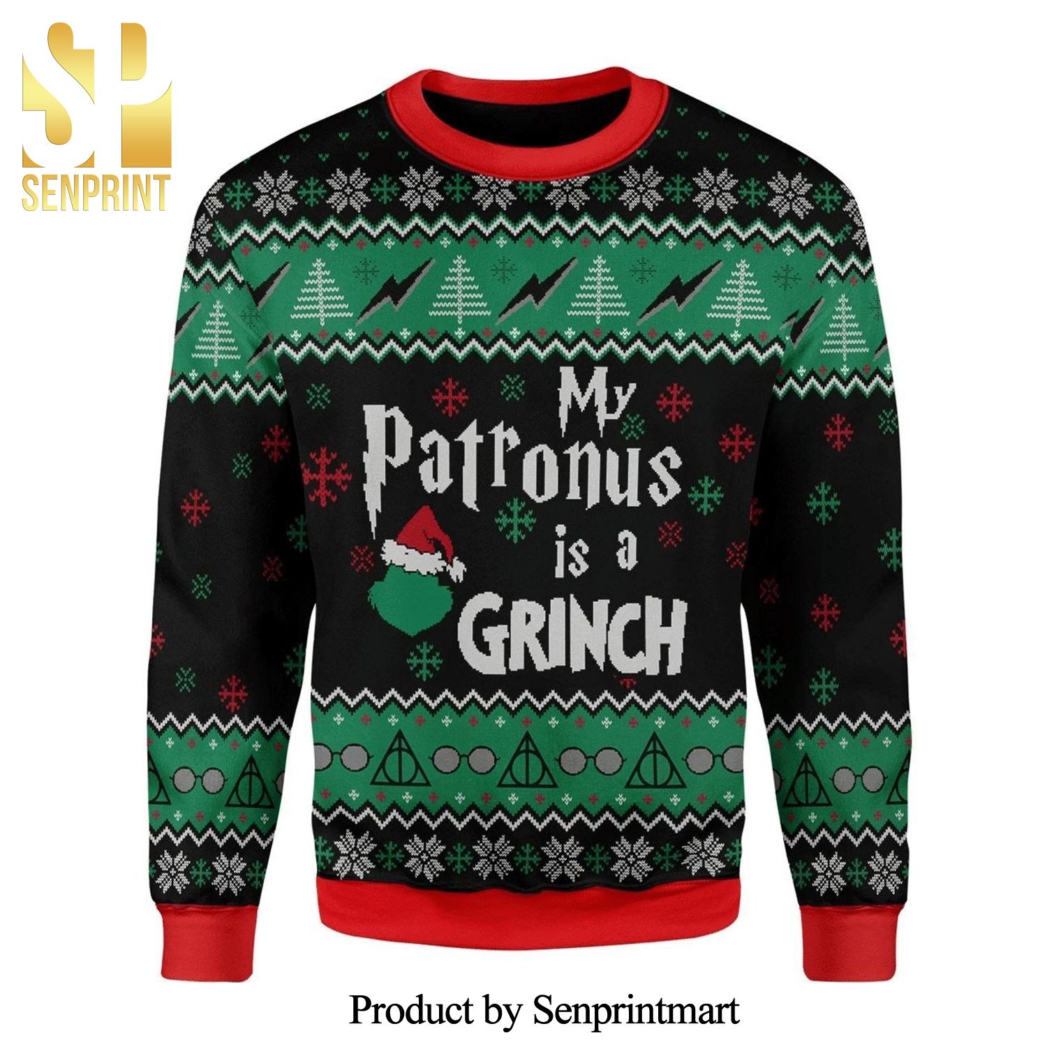 Harry Potter My Patronus Is a Grinch Snowflake Knitted Ugly Christmas Sweater