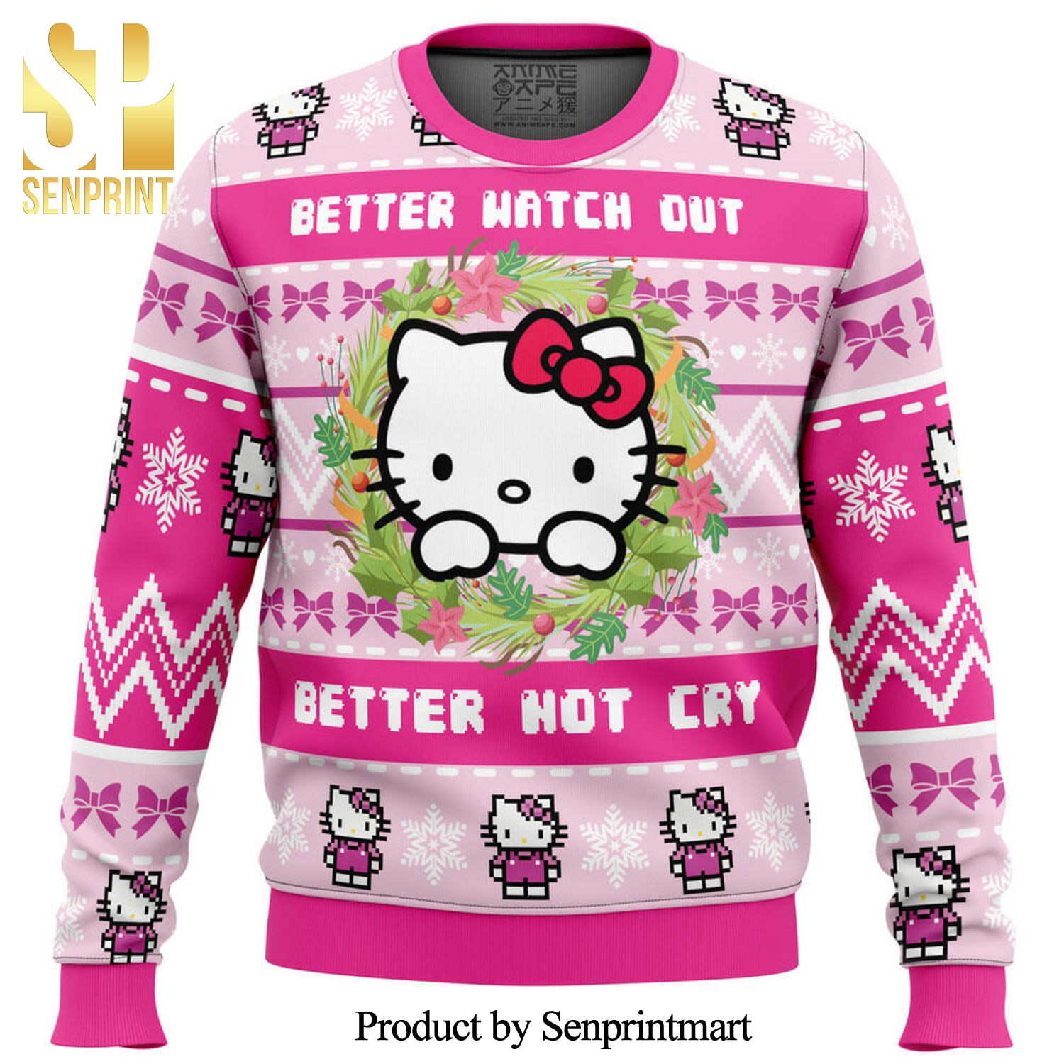 Hello Kitty Is Coming To Town Better Not Cry Knitted Ugly Christmas Sweater