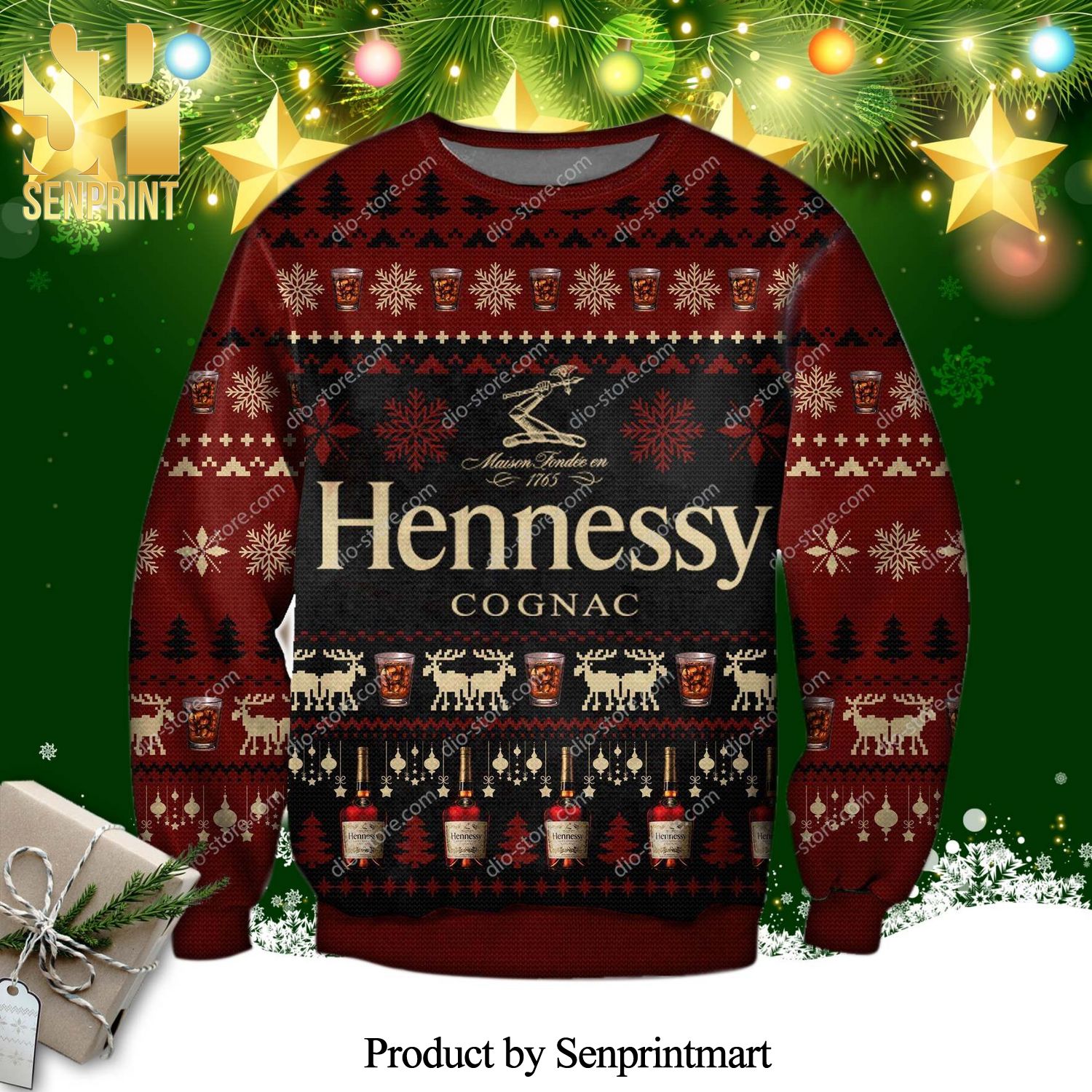 Hennessy Cognac Snowflake Knitted Ugly Christmas Sweater