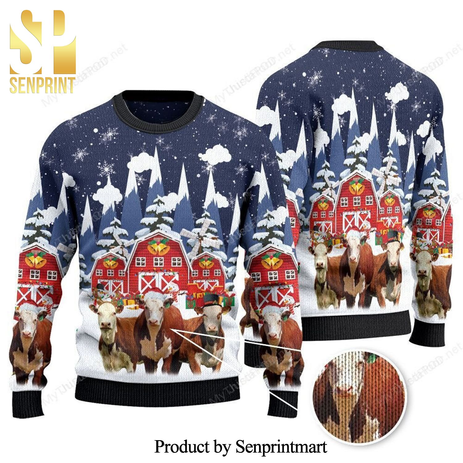 Hereford Cattle Christmas Knitted Ugly Christmas Sweater