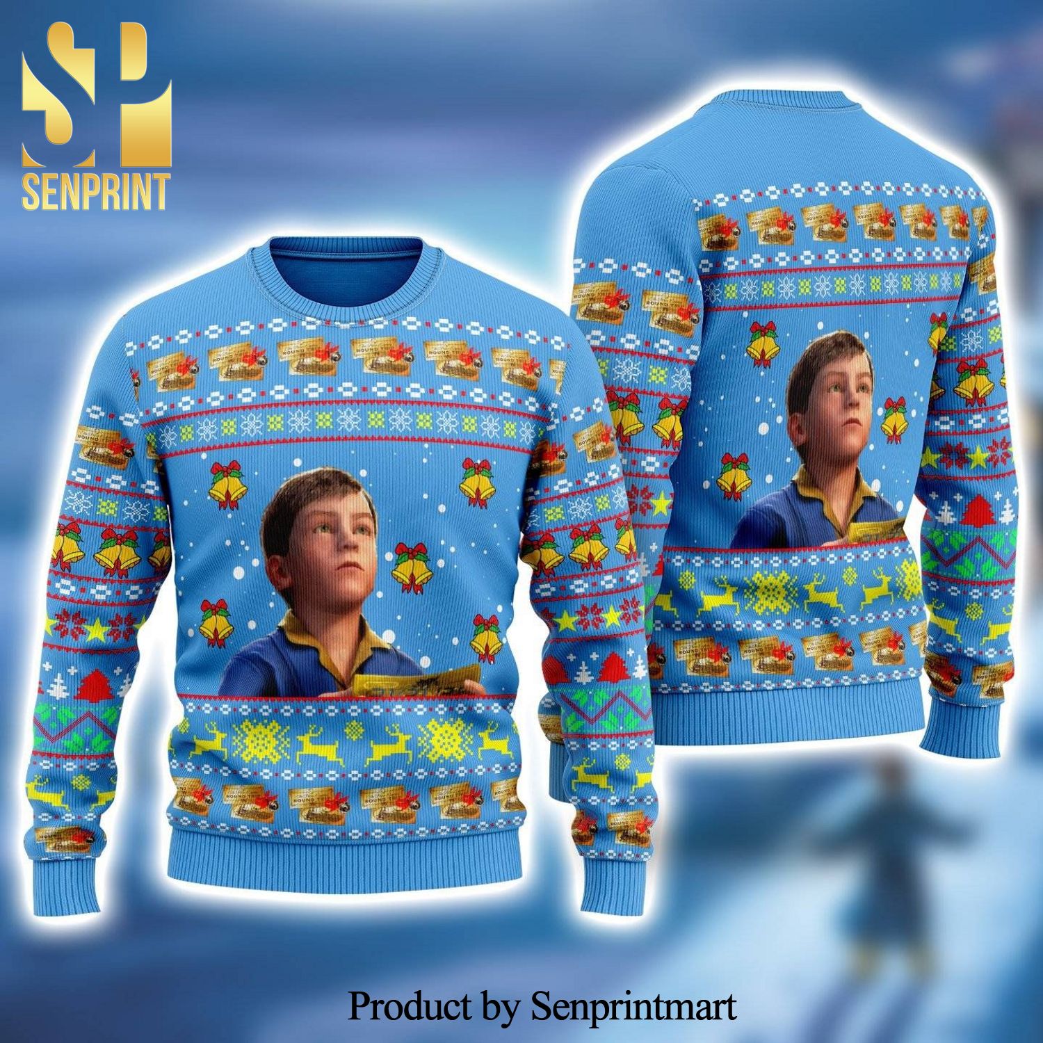 Hero Boy Face The Polar Express Knitted Ugly Christmas Sweater