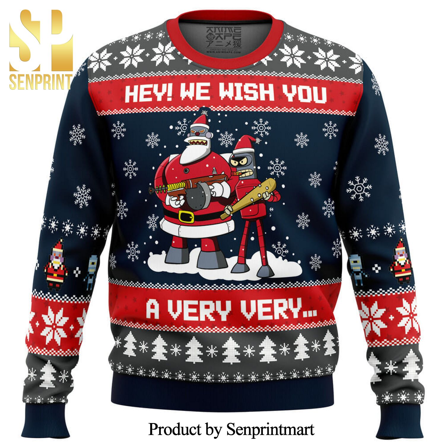 Hey We Wish You A Futurama Knitted Ugly Christmas Sweater