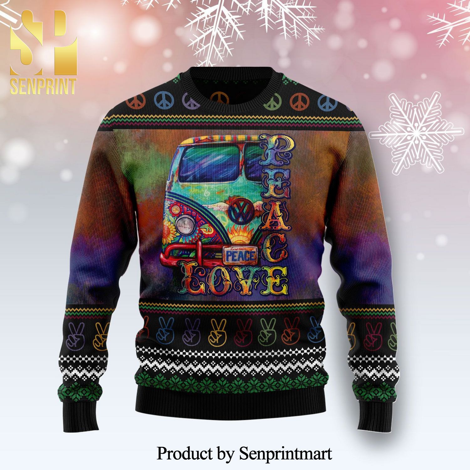 Hippie Peace Love Premium Knitted Ugly Christmas Sweater