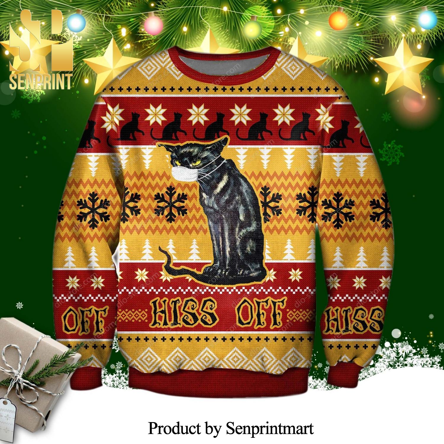 Hiss Off Cat Knitted Ugly Christmas Sweater