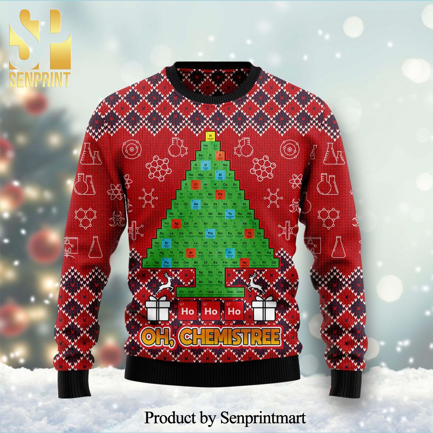 Ho Ho Ho Oh Chemistree Knitted Ugly Christmas Sweater