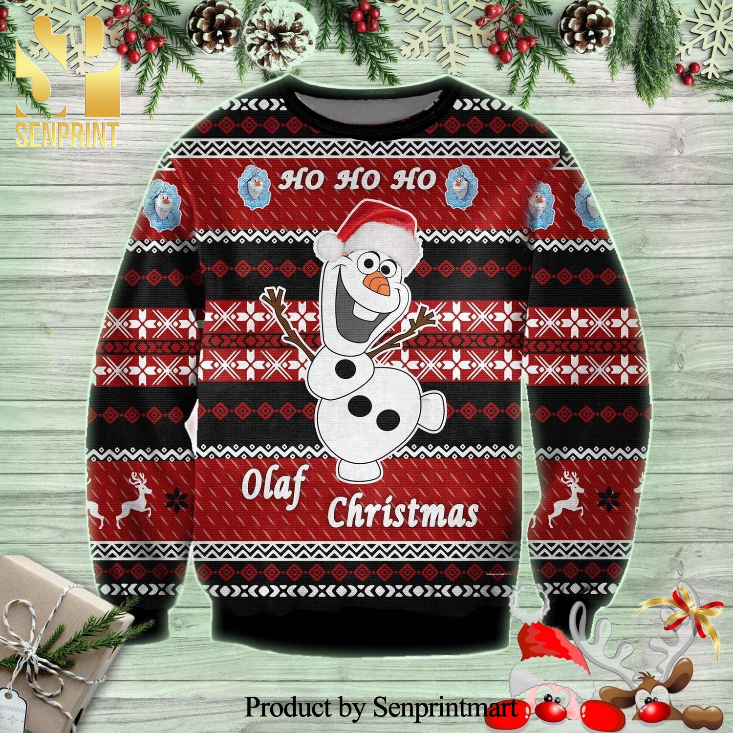 Ho Ho Ho Olaf Frozen Disney Knitted Ugly Christmas Sweater