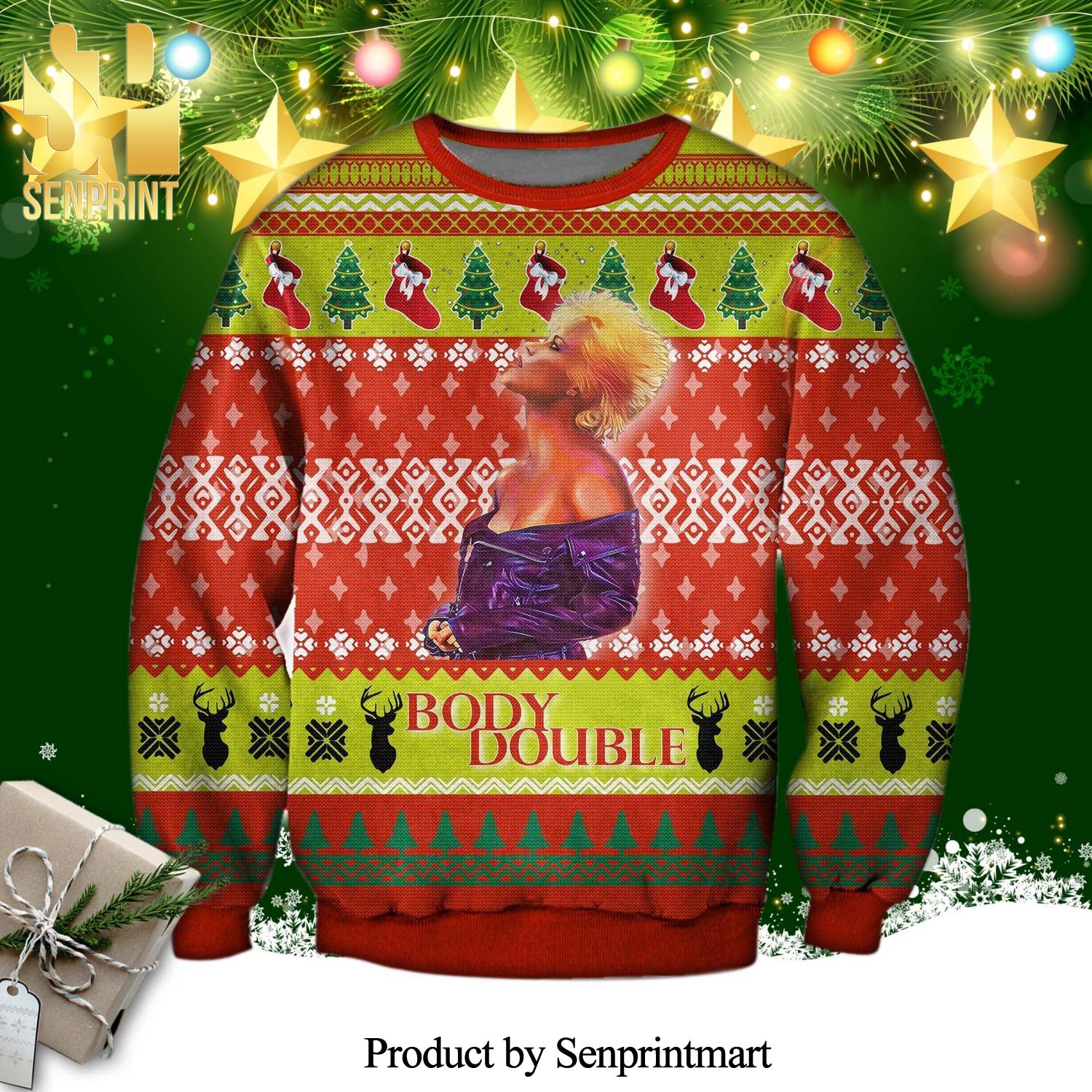 Holly Body Poster Body Double Knitted Ugly Christmas Sweater