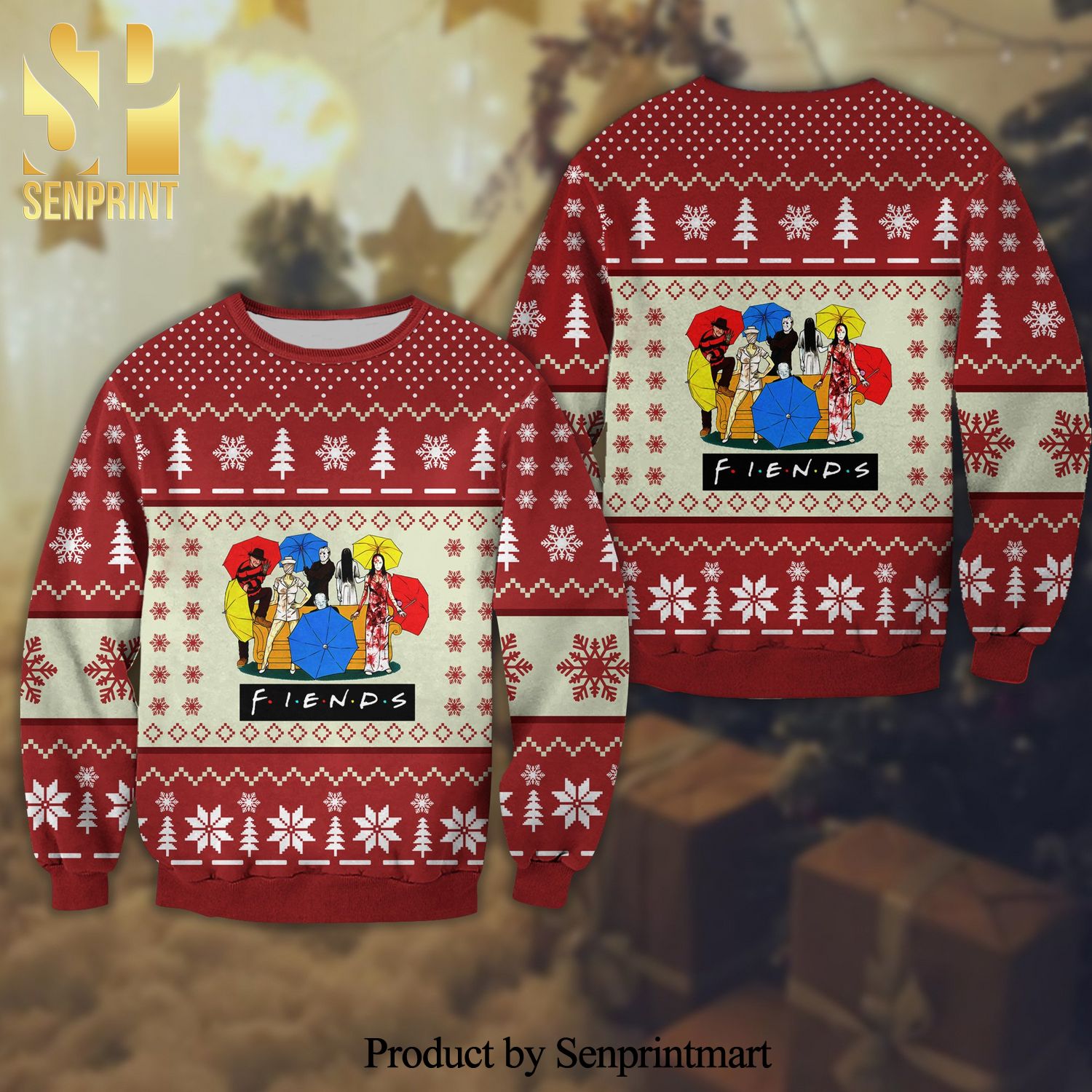 Horror Characters FRIENDS Snow Flake Horror Movie Knitted Ugly Christmas Sweater