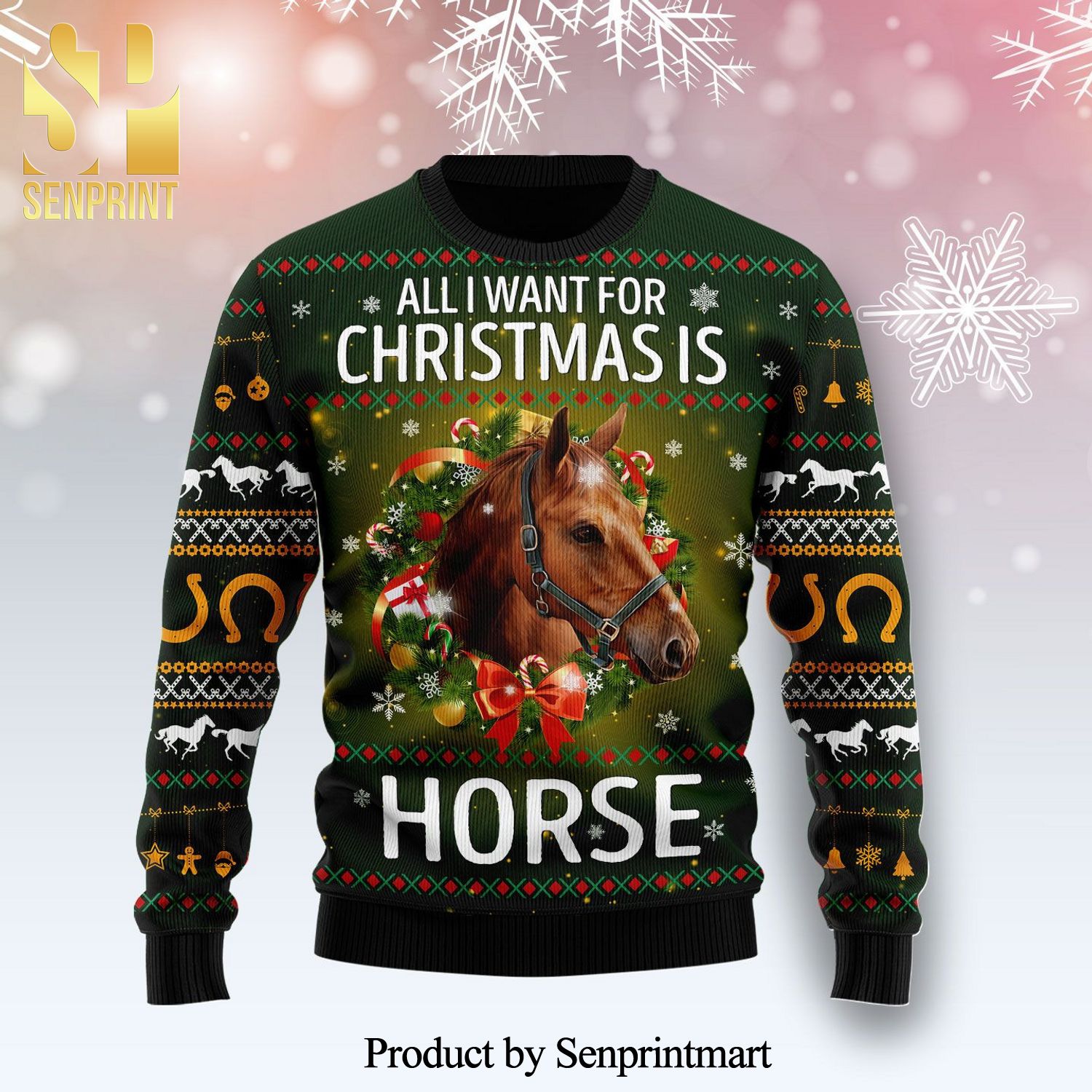 Horse All I Want For Christmas Knitted Ugly Christmas Sweater