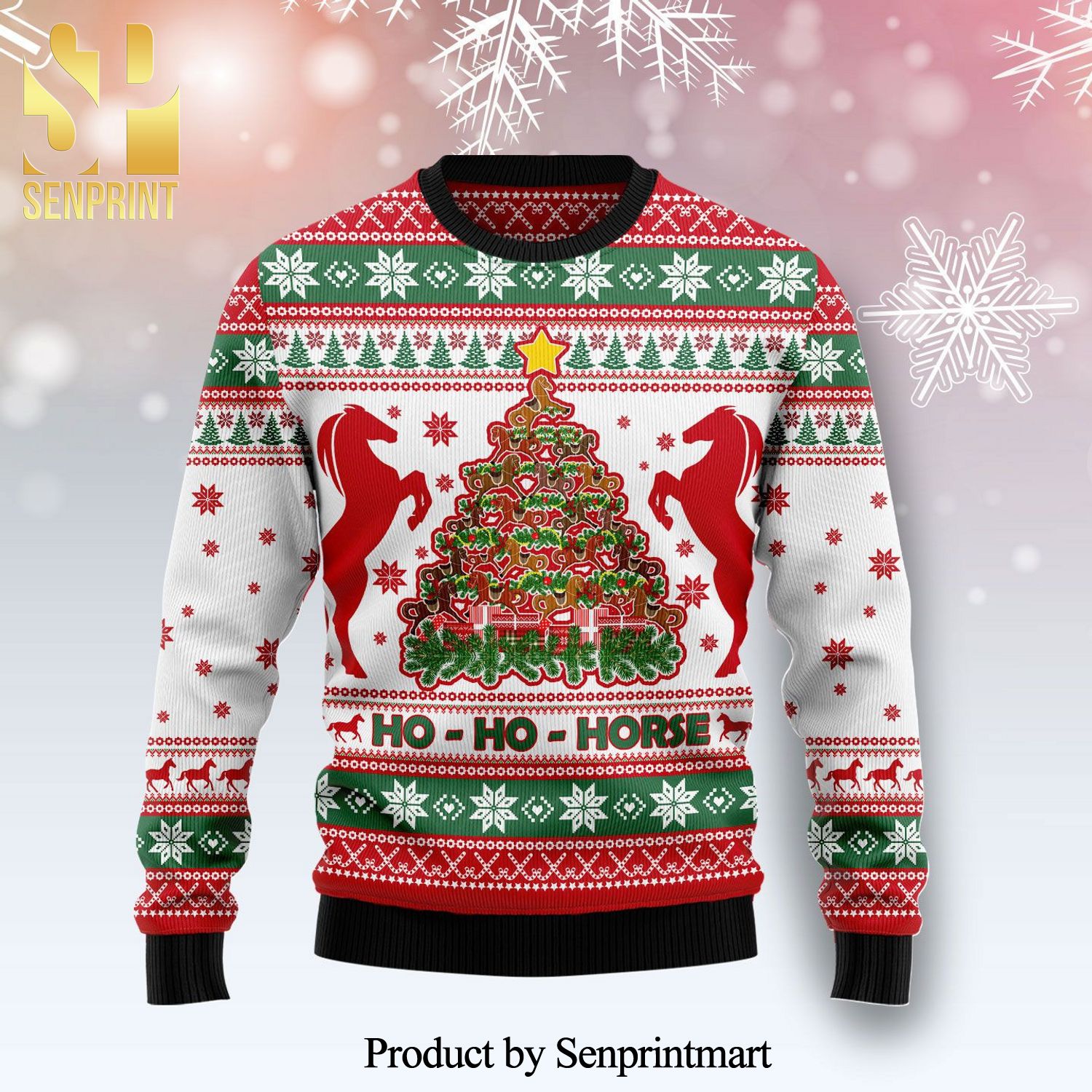 Horse And Christmas Tree Knitted Ugly Christmas Sweater