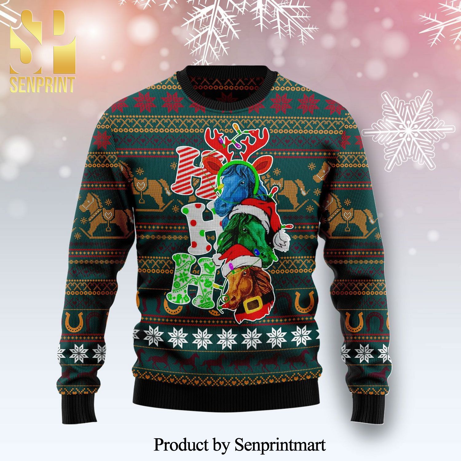 Horse Ho Ho Ho Knitted Ugly Christmas Sweater