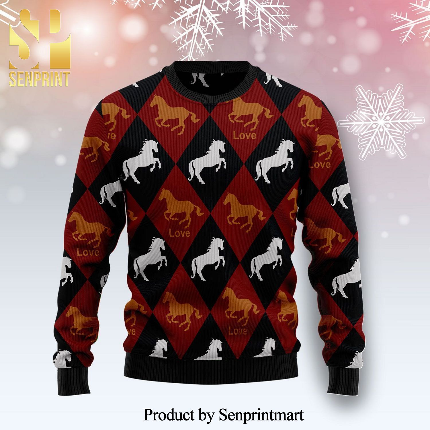 Horse Love Knitted Ugly Christmas Sweater