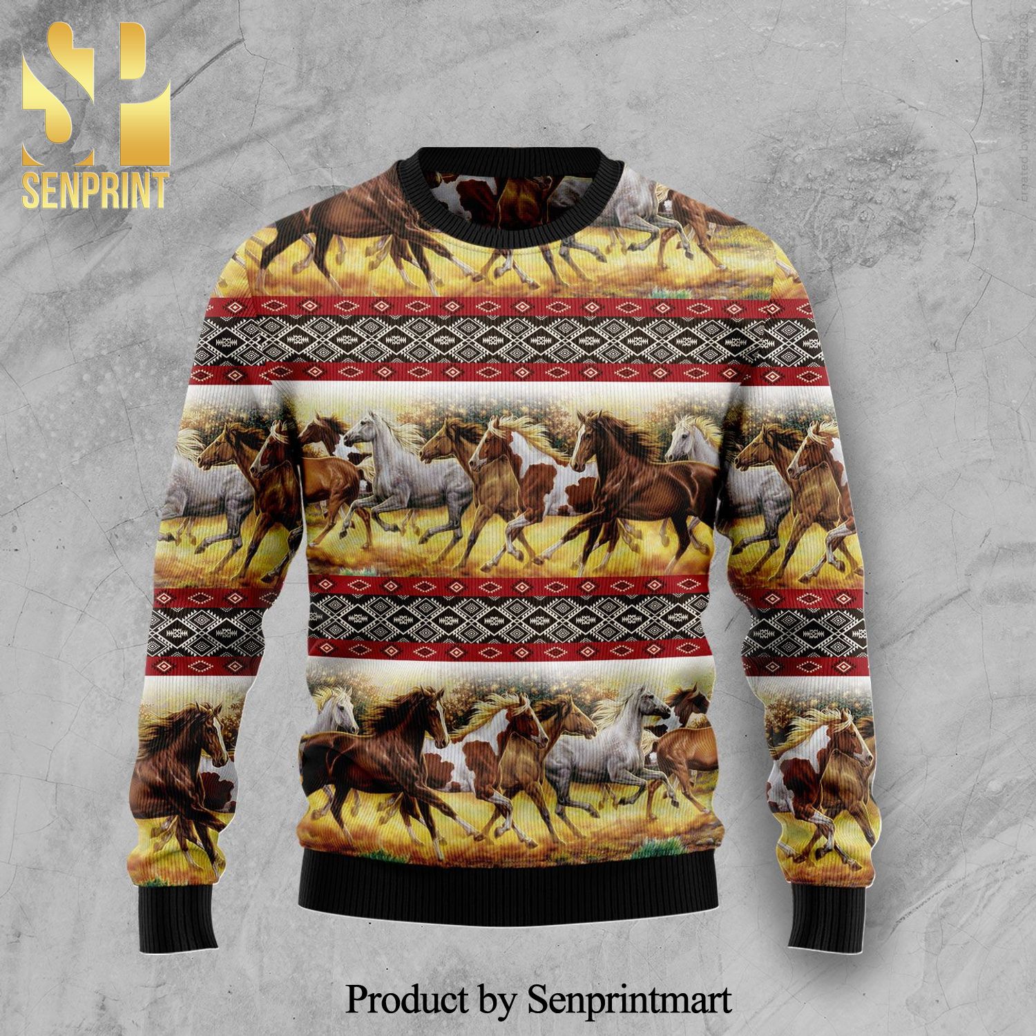 Horse Native American Pattern Knitted Ugly Christmas Sweater