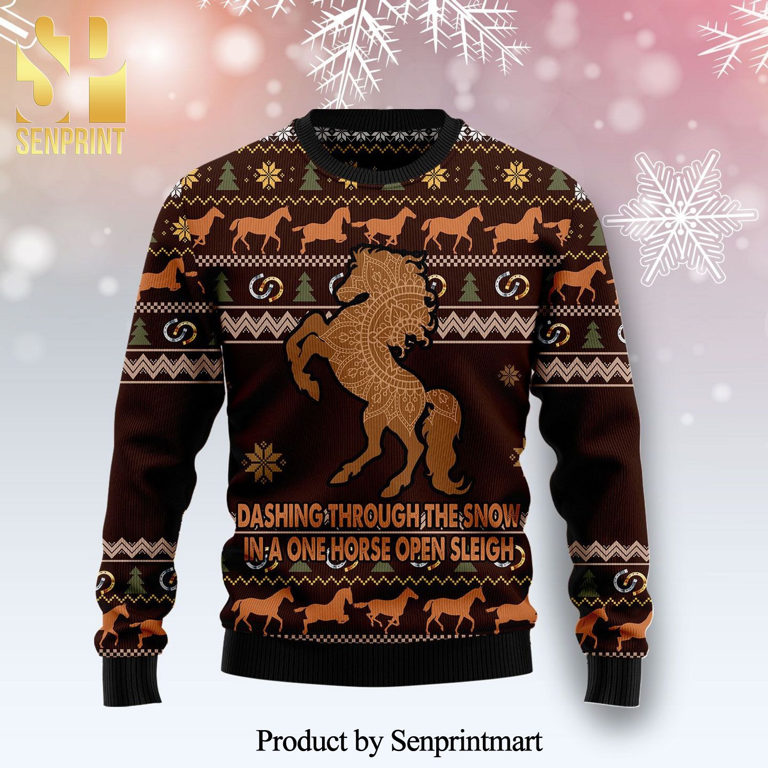 Horse Through Snow Knitted Ugly Christmas Sweater