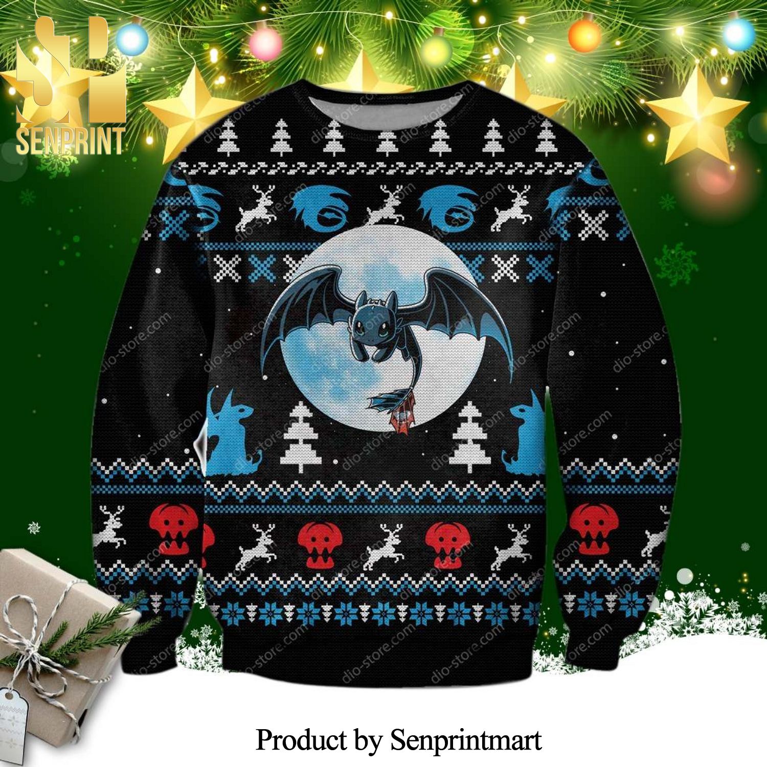 How To Train Your Dragon Night Fury Knitted Ugly Christmas Sweater