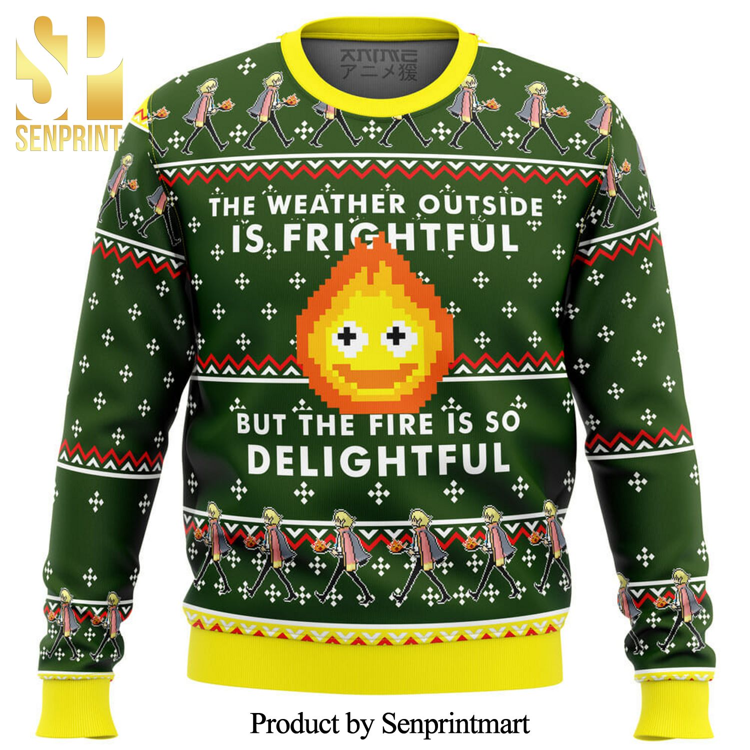 Howl’S Moving Castle Calcifer Fire Is So Delightful Manga Anime Knitted Ugly Christmas Sweater