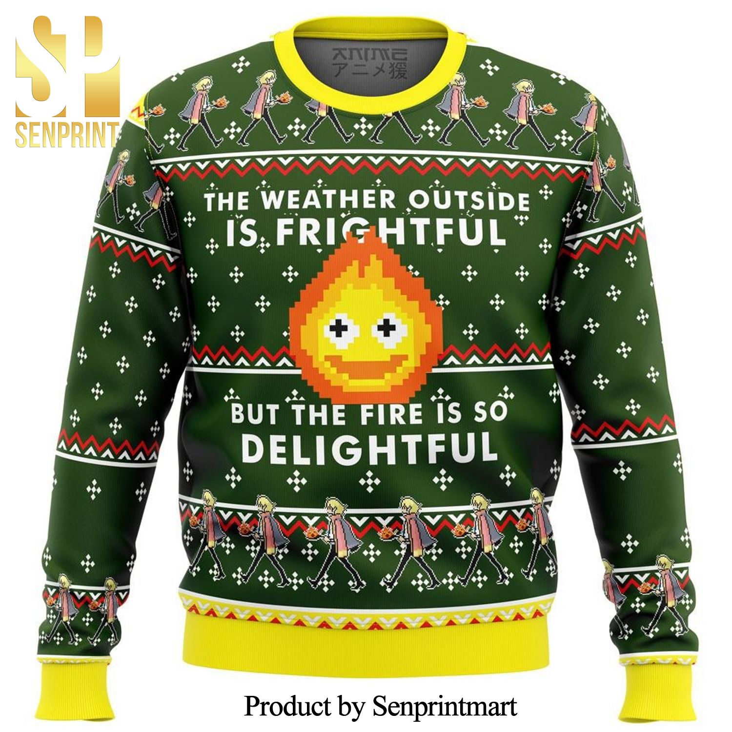 Howls Moving Castle Calcifer Fire Is So Delightful Premium Manga Anime Knitted Ugly Christmas Sweater