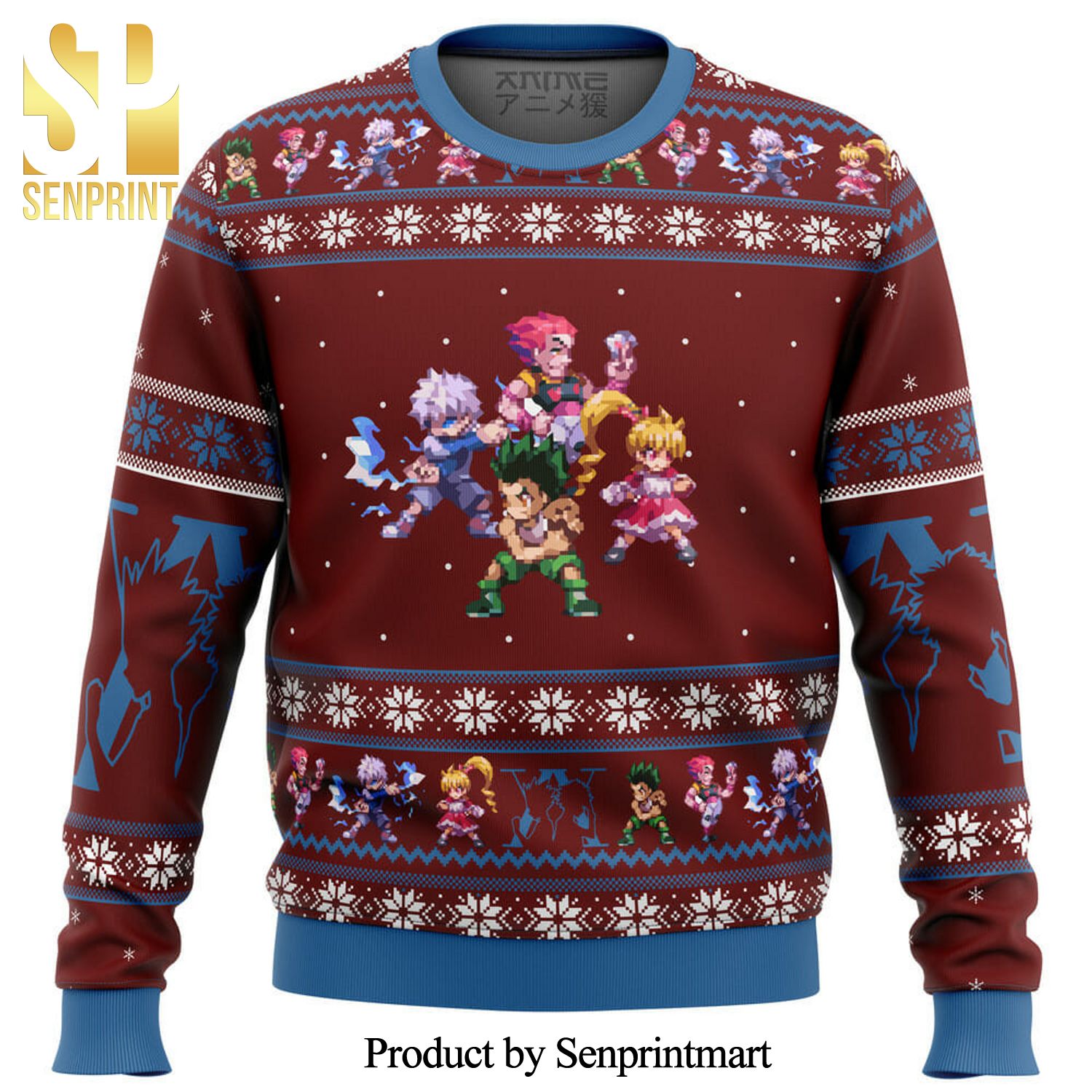 Hunter X Hunter Pixel Chibi Sprites Manga Anime Knitted Ugly Christmas Sweater